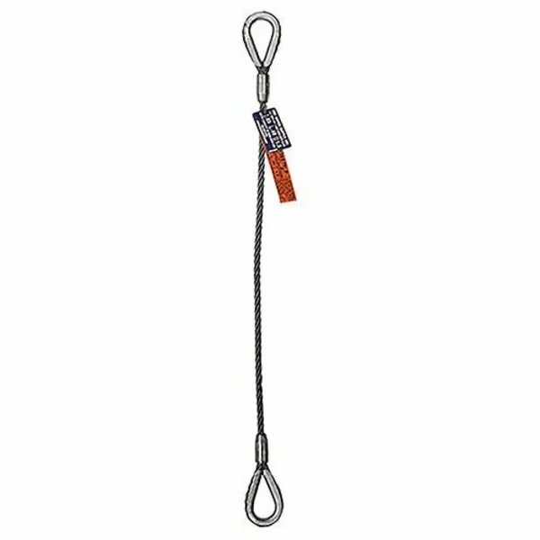Single Leg Wire Rope Sling, 1/4 in dia, 3 ft Length, Thimble to Thimble, 0.65 Ton Capacity, Hsi, Mfr#: 105B1/4XTT-03